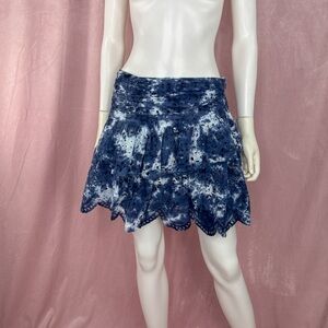 LoveShackFancy Womens Blue Tie Dye 100% Cotton Flounce Mini Skirt Size 8 Eyelet